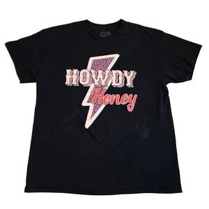 Howdy Honey Graphic Tee Large Black Sugar Flower Western Cowgirl T Shirt